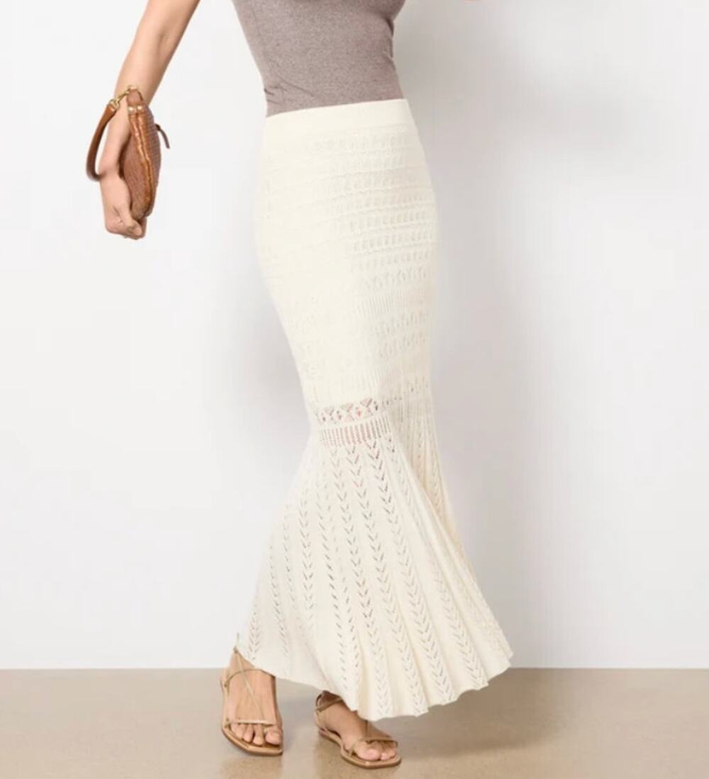 Z Supply Soria Crochet Pointelle Knit Cream Maxi Pencil Skirt Boho Small